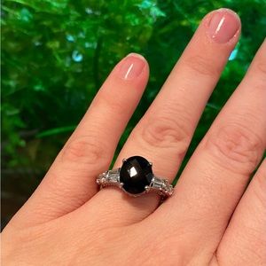 Natural, Untreated Black Spinel & White Zircon Ring, Size 8